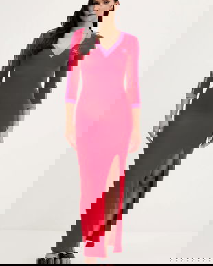 adidas Originals rochie Maxi Dress V culoarea roșu, maxi, mulată, JW3668