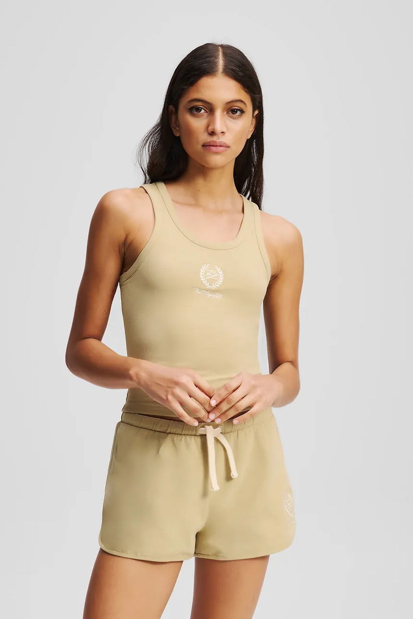 Karl Lagerfeld pantaloni scurți culoarea bej, cu imprimeu, medium waist, A3W44007