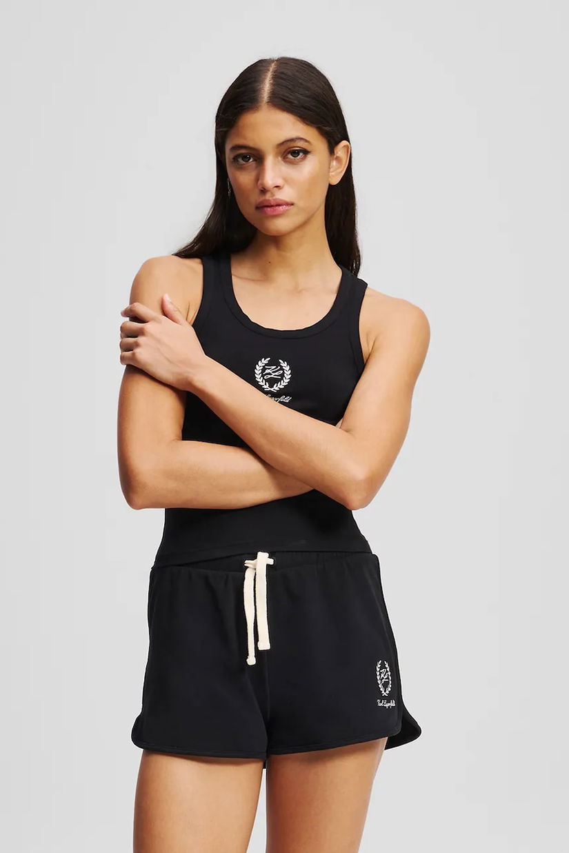 Karl Lagerfeld pantaloni scurți culoarea negru, cu imprimeu, medium waist, A3W44007