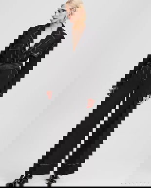 Karl Lagerfeld pantaloni culoarea negru, lat, high waist, A3W10096