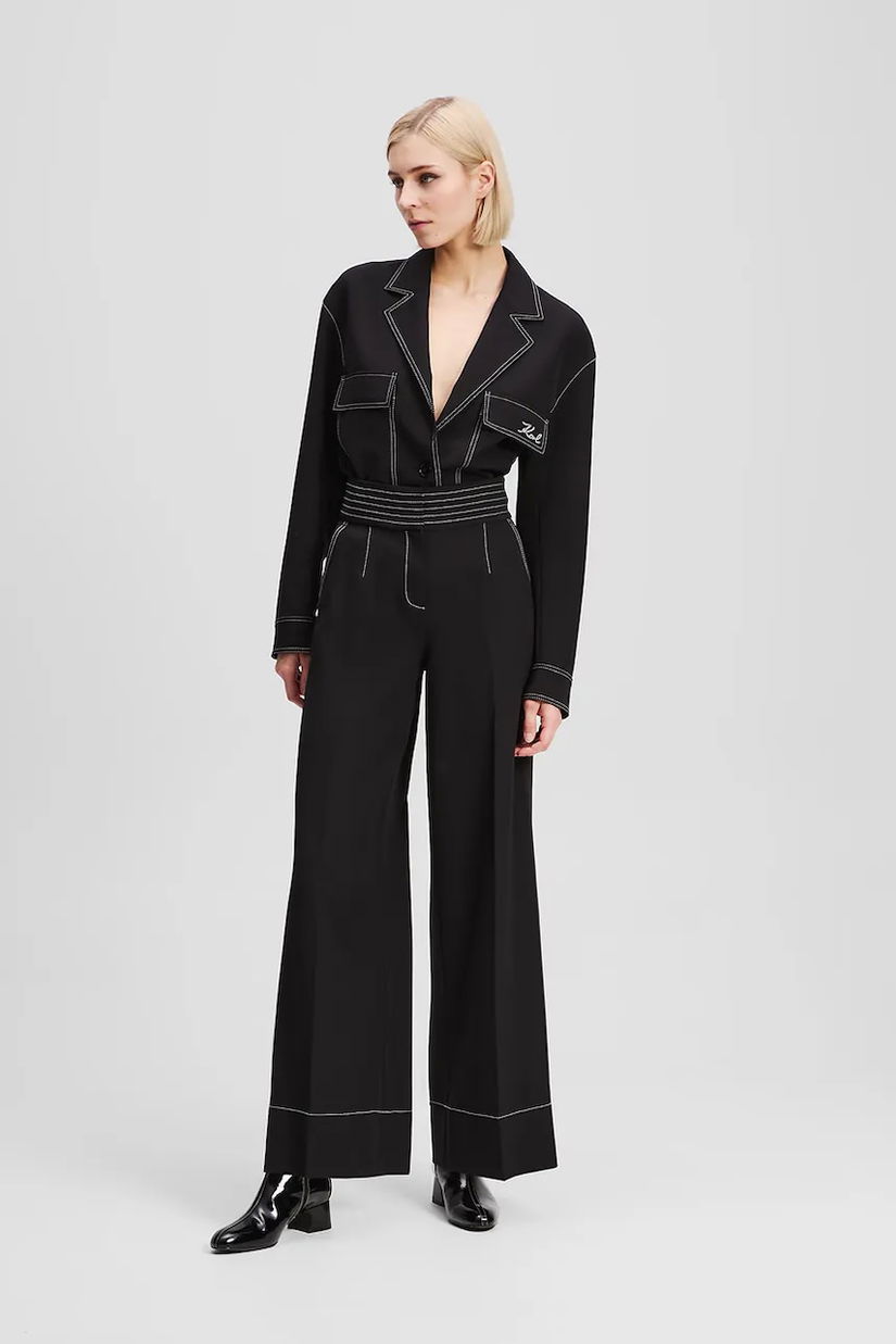 Karl Lagerfeld pantaloni culoarea negru, lat, high waist, A3W10096