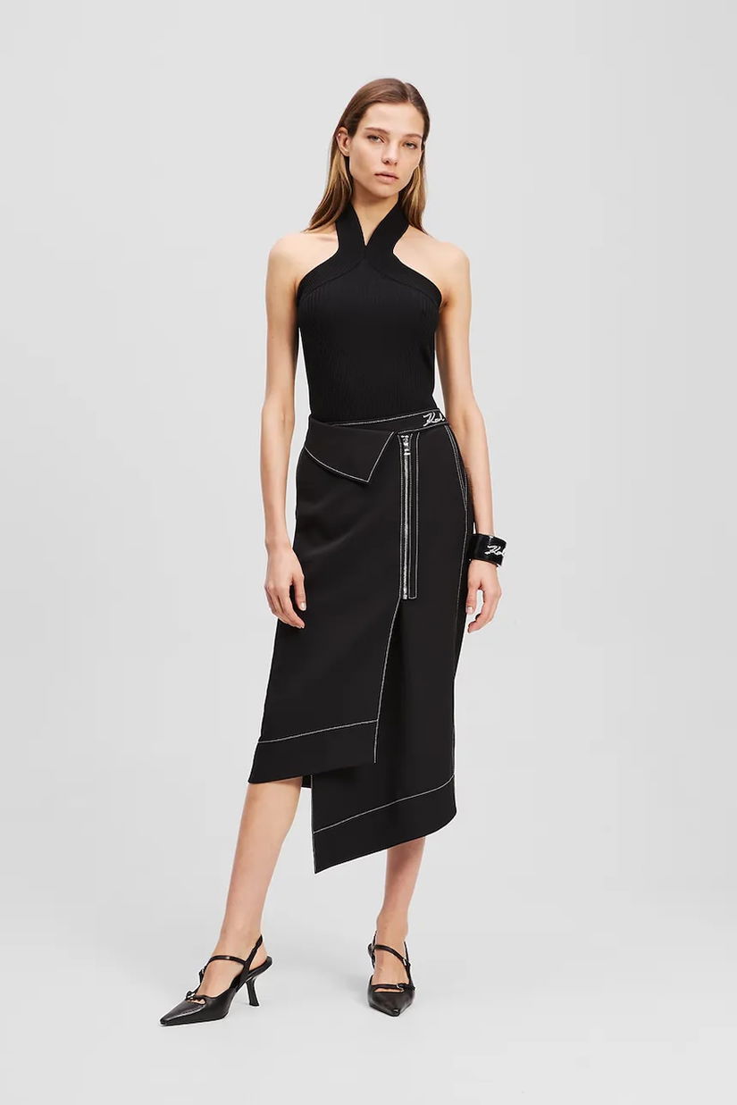 Karl Lagerfeld fustă culoarea negru, midi, creion, A3W12020