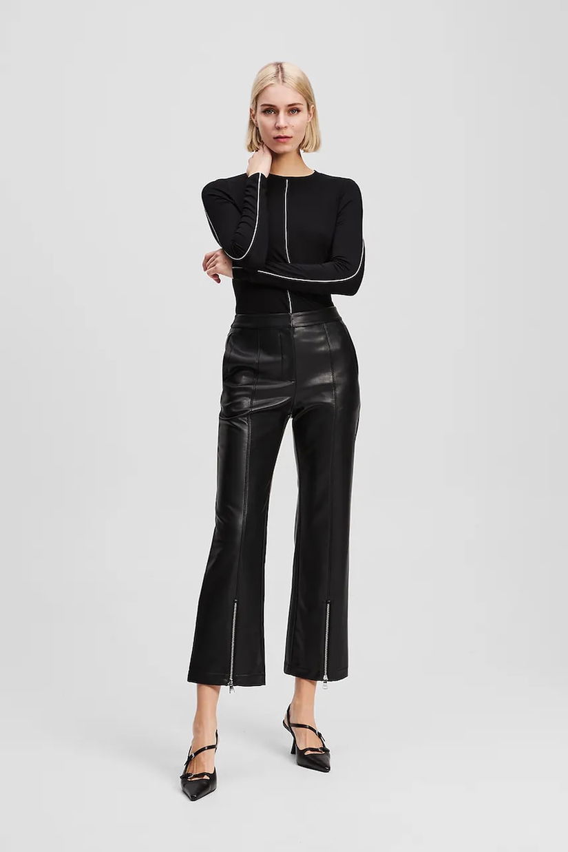 Karl Lagerfeld pantaloni culoarea negru, evazați, high waist, A3W10091