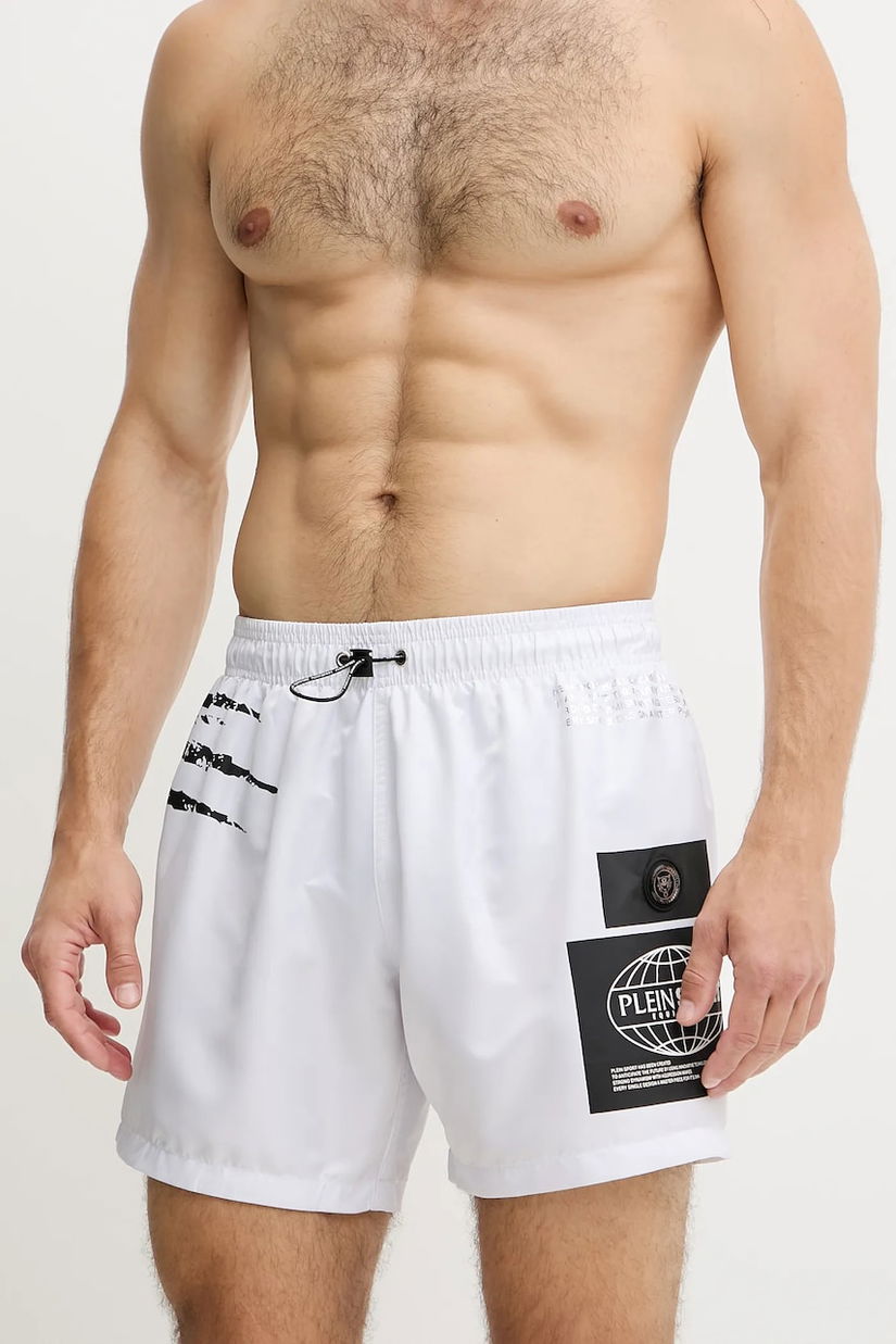 PLEIN SPORT pantaloni scurți de baie culoarea alb, PS25MBM05