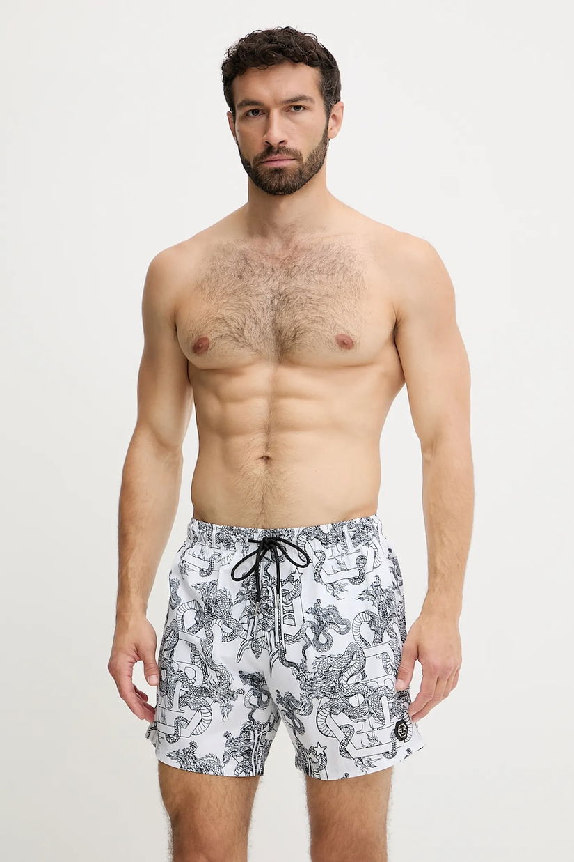Philipp Plein pantaloni scurți de baie culoarea alb, PM25MBM02
