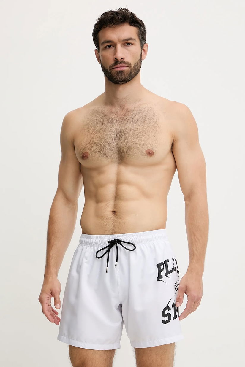 PLEIN SPORT pantaloni scurți de baie culoarea alb, PS25MBM01