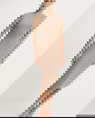 BOSS rochie culoarea bej, midi, drept, 50541987