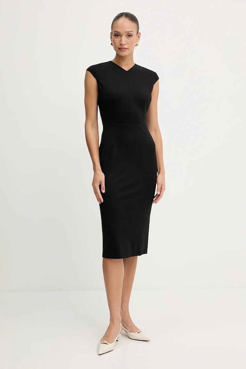 BOSS rochie culoarea negru, midi, drept, 50541987