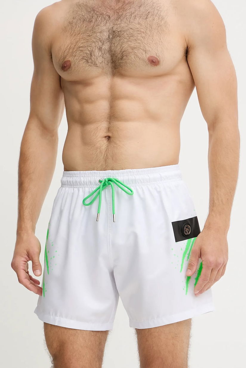 PLEIN SPORT pantaloni scurți de baie culoarea alb, PS25MBM04
