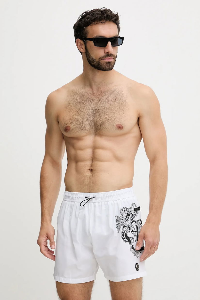 Philipp Plein pantaloni scurți de baie culoarea alb, PM25MBM01