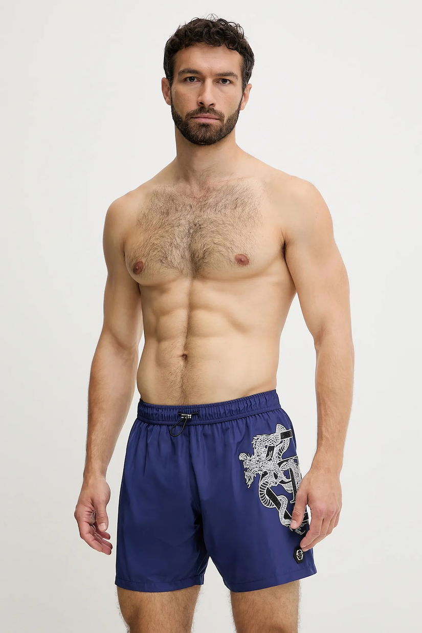 Philipp Plein pantaloni scurți de baie culoarea bleumarin, PM25MBM01