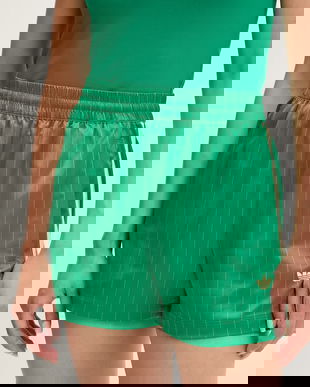 adidas Originals pantaloni scurți Shorts culoarea verde, cu imprimeu, high waist, KD2284