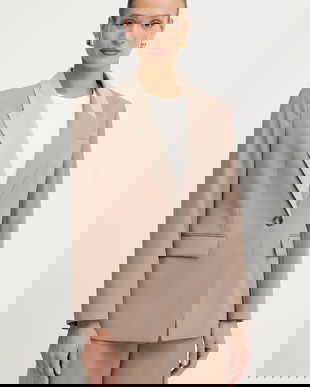 BOSS geacă de lână culoarea bej, un singur rând de nasturi, uni, 50543409