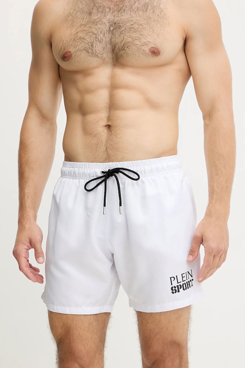 PLEIN SPORT pantaloni scurți de baie culoarea alb, PS25MBM10