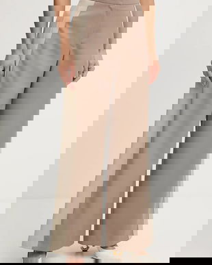 BOSS pantaloni de lână culoarea bej, lat, high waist, 50543410