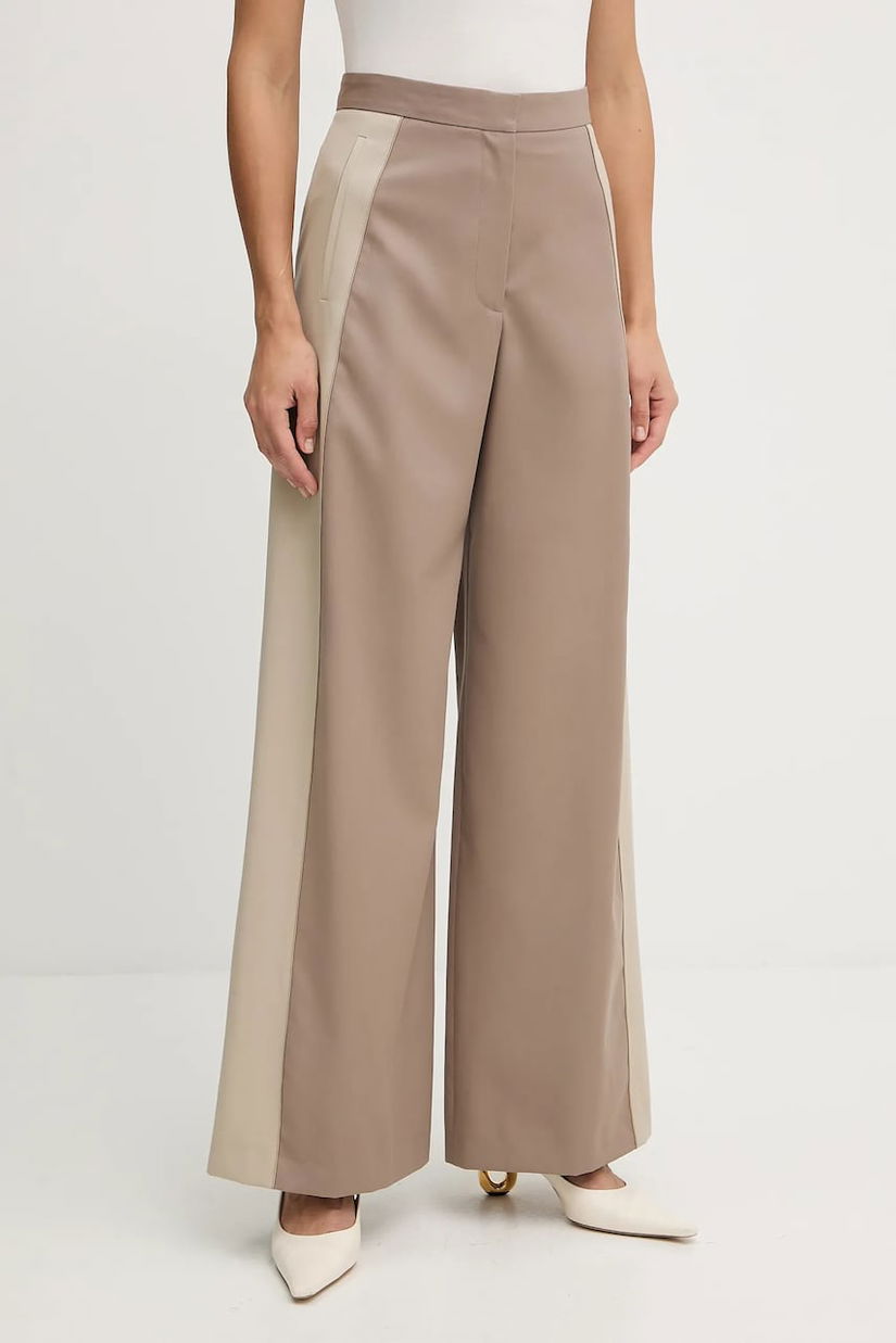 BOSS pantaloni de lână culoarea bej, lat, high waist, 50543410