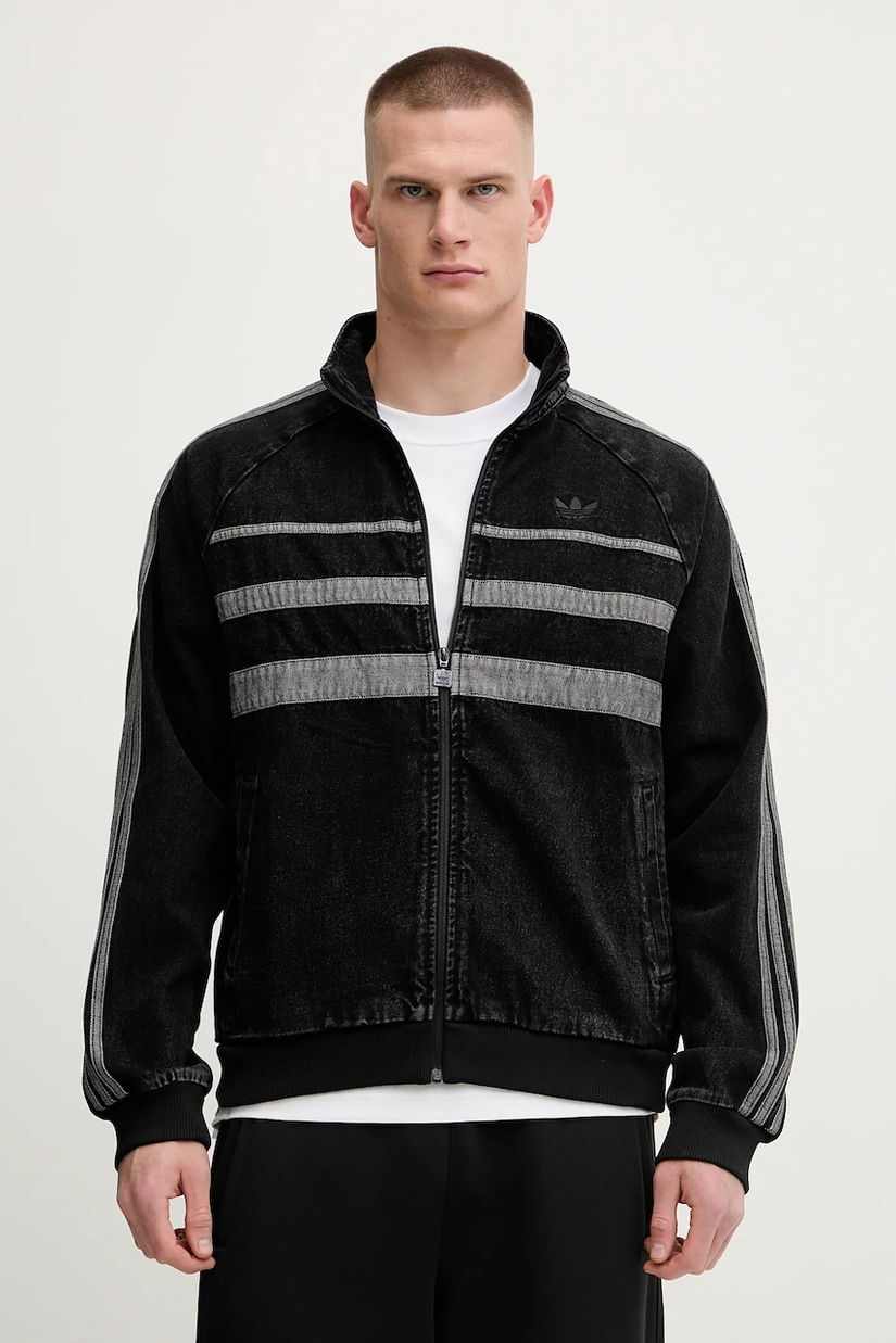 adidas Originals hanorac din denim First TT Denim culoarea negru, cu imprimeu, JW5883