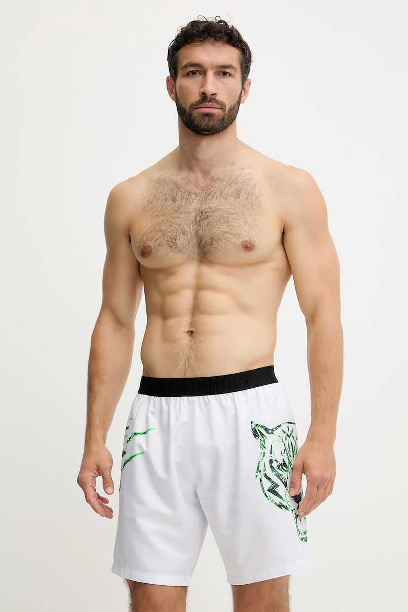 PLEIN SPORT pantaloni scurți de baie culoarea alb, PS25MBL04