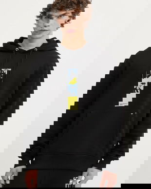 Karl Lagerfeld Jeans hanorac de bumbac culoarea negru, cu glugă, cu imprimeu, A3M20031