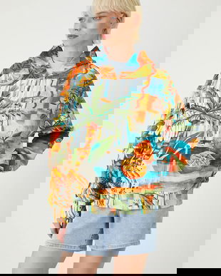 Medicine hanorac din bumbac glugă multicoloră pentru femei cu model