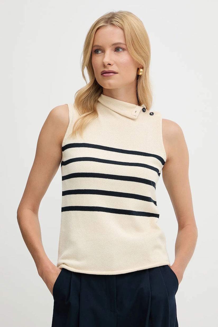 Weekend Max Mara vestă din bumbac TROFEO culoarea bej, light, cu turtleneck, 2525366121600