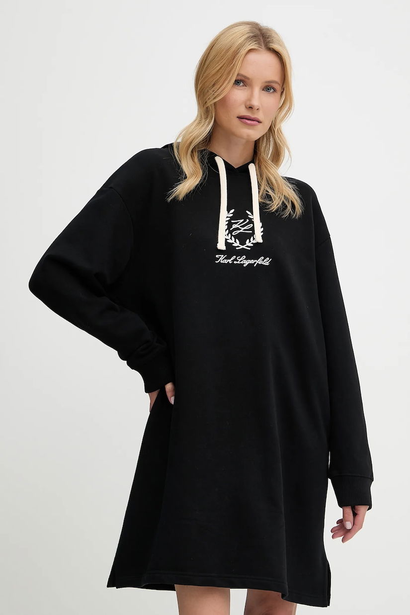 Karl Lagerfeld rochie din bumbac culoarea negru, mini, oversize, A3W44010