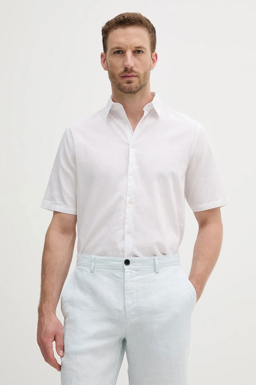 Sisley cămașă de in culoarea alb, cu guler clasic, regular, 51FCSQ03K
