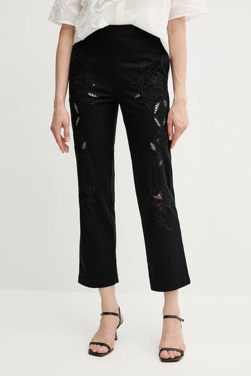 Sisley pantaloni culoarea negru, fason chinos, high waist, 48R0LF075