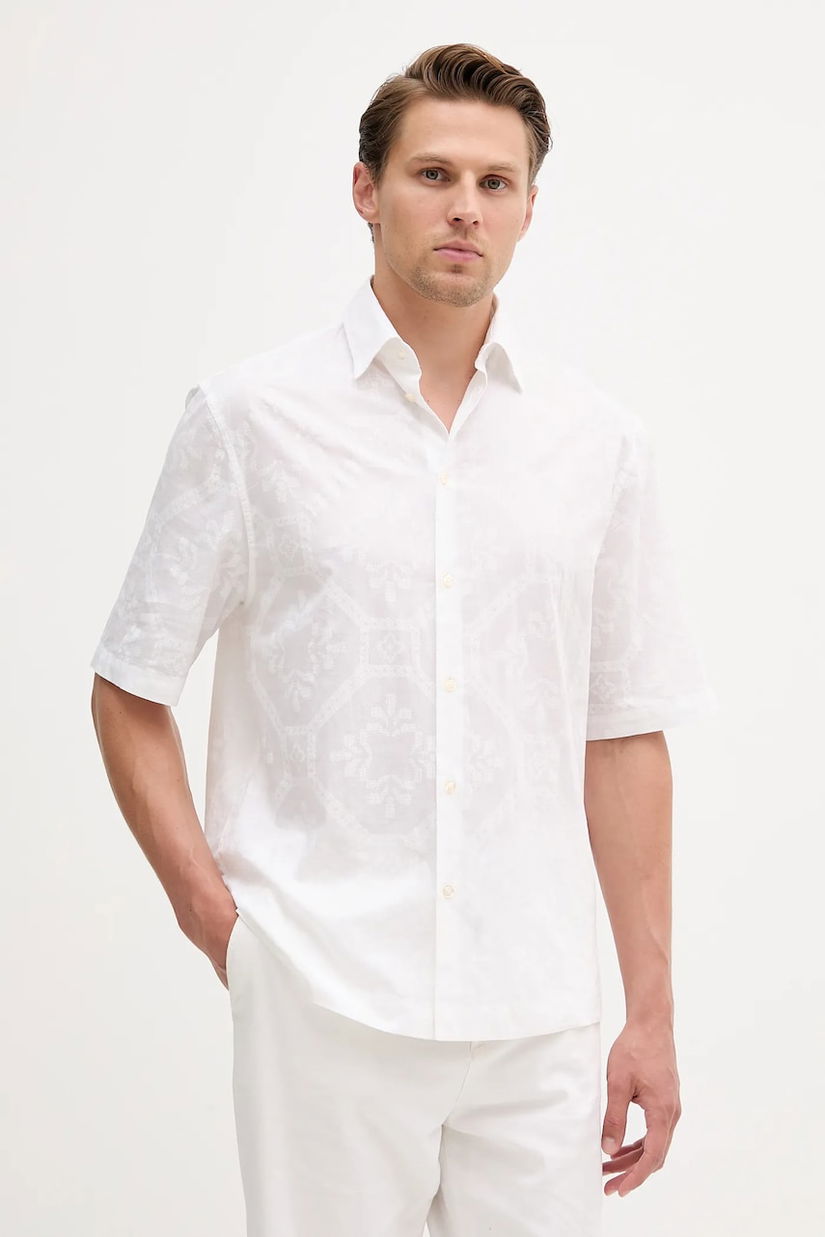United Colors of Benetton cămașă din bumbac culoarea alb, cu guler clasic, regular, 5UBMUQ05P