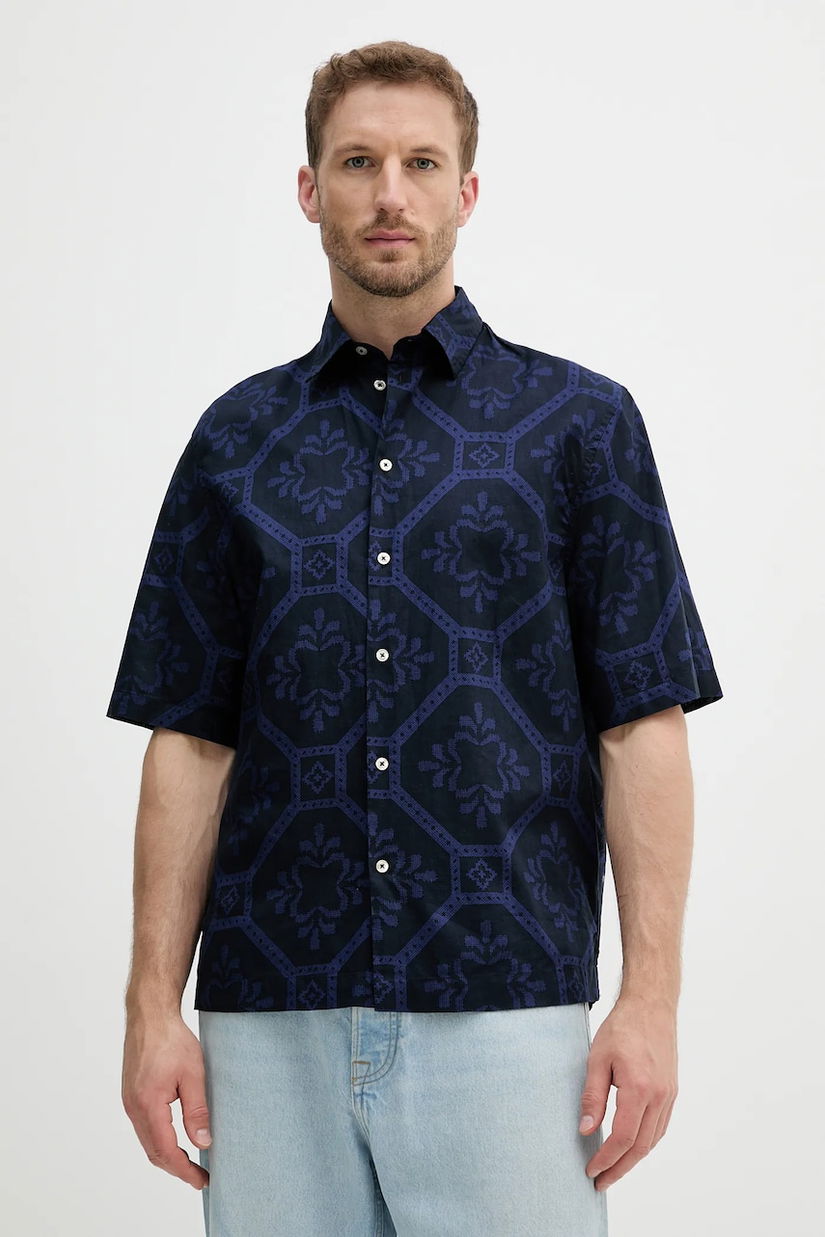 United Colors of Benetton cămașă din bumbac culoarea bleumarin, cu guler clasic, regular, 5UBMUQ05P