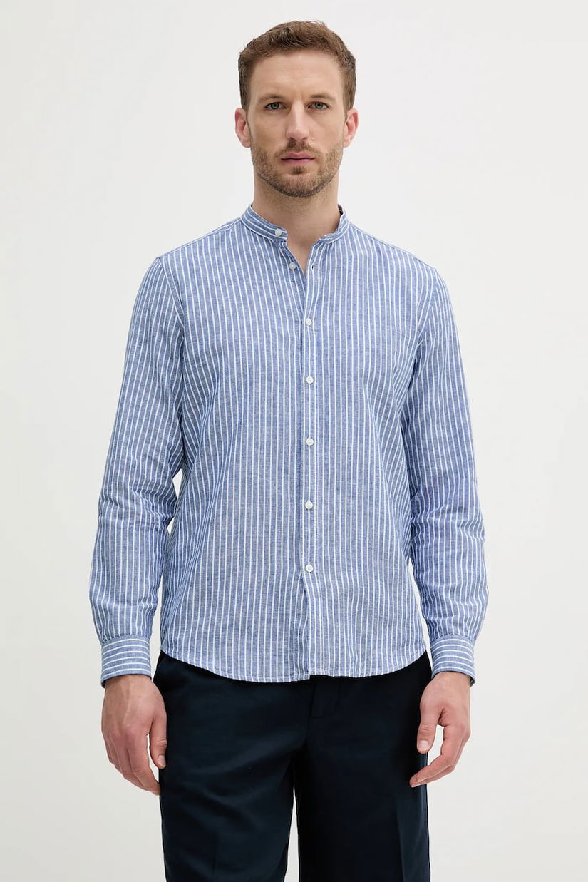 Sisley cămașă de in culoarea violet, cu guler stand-up, regular, 51FCSQ03J