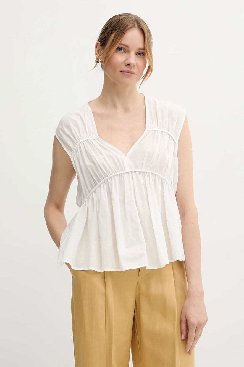Sisley bluză din bumbac culoarea alb, uni, 5HO1LQ08X