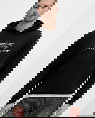 Alpha Industries bluză culoarea negru, cu glugă, cu imprimeu, 148346.373