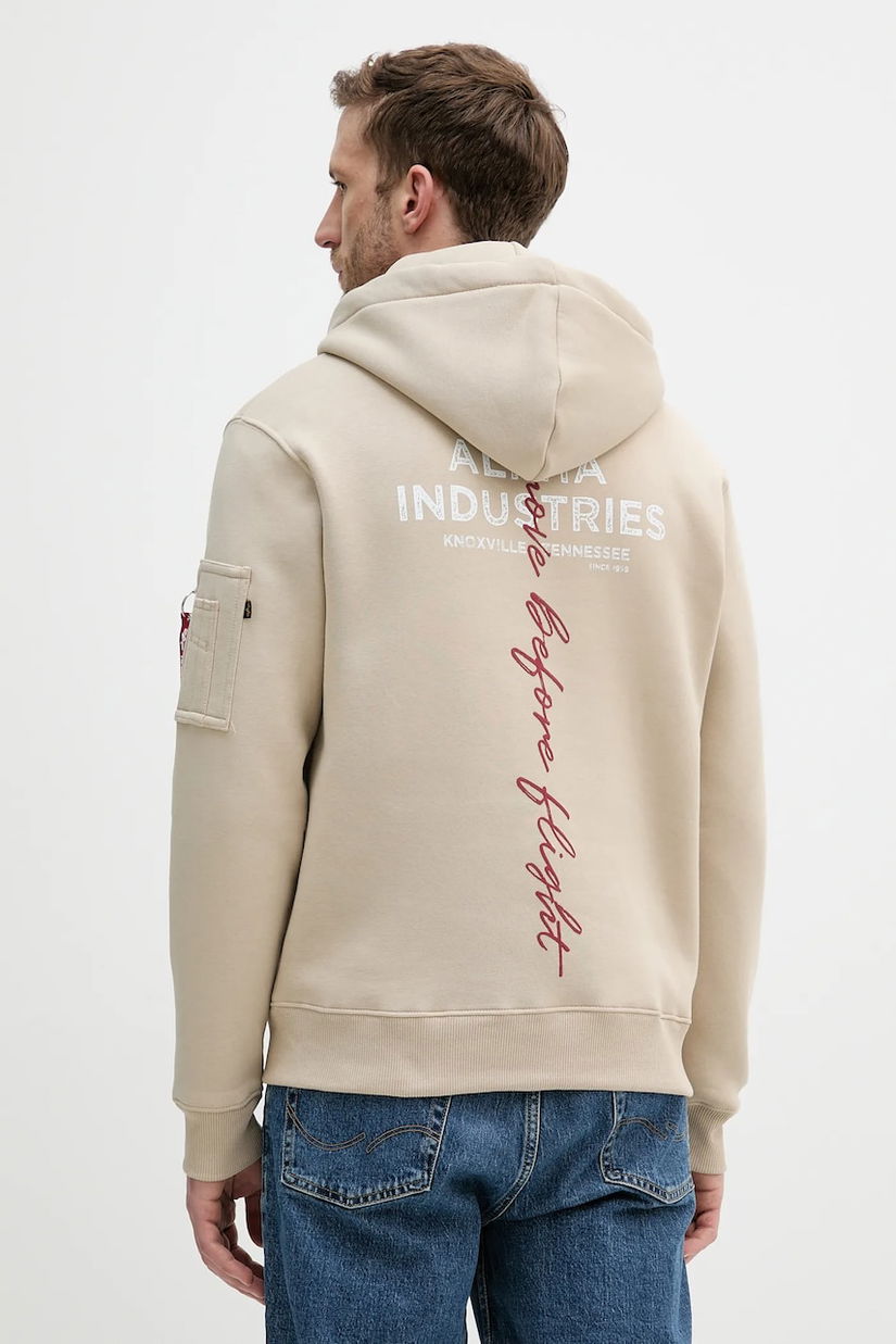 Alpha Industries bluză culoarea bej, cu glugă, cu imprimeu, 148341.627