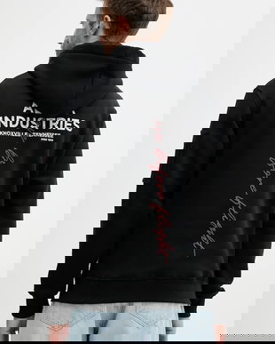 Alpha Industries bluză culoarea negru, cu glugă, cu imprimeu, 148341.03