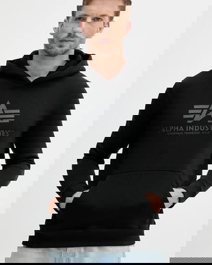 Alpha Industries bluză culoarea negru, cu glugă, cu imprimeu, 146343.515