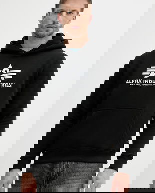 Alpha Industries bluză culoarea negru, cu glugă, cu imprimeu, 146343.423