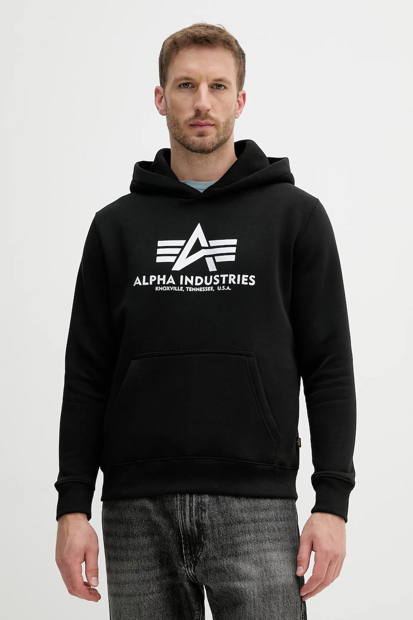 Alpha Industries bluză culoarea negru, cu glugă, cu imprimeu, 146343.423