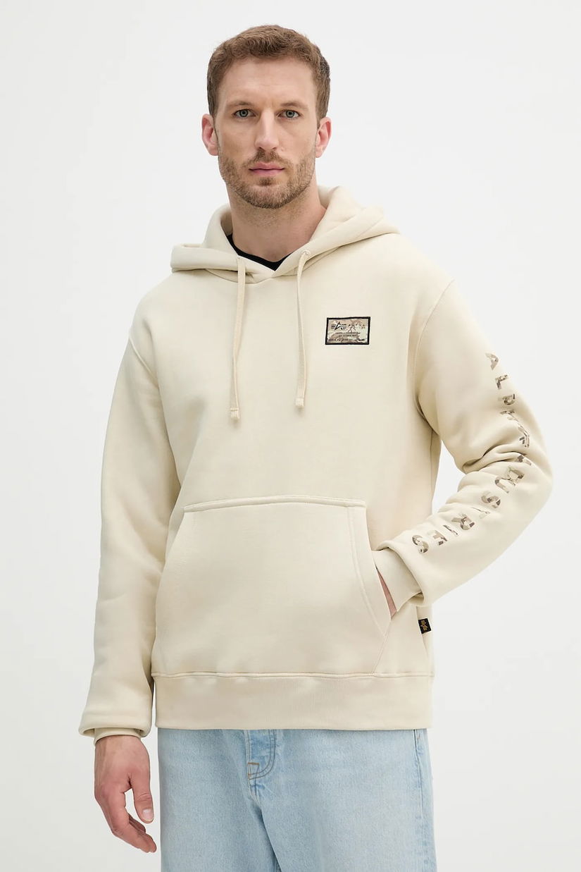 Alpha Industries bluză culoarea bej, cu glugă, cu imprimeu, 156340.300