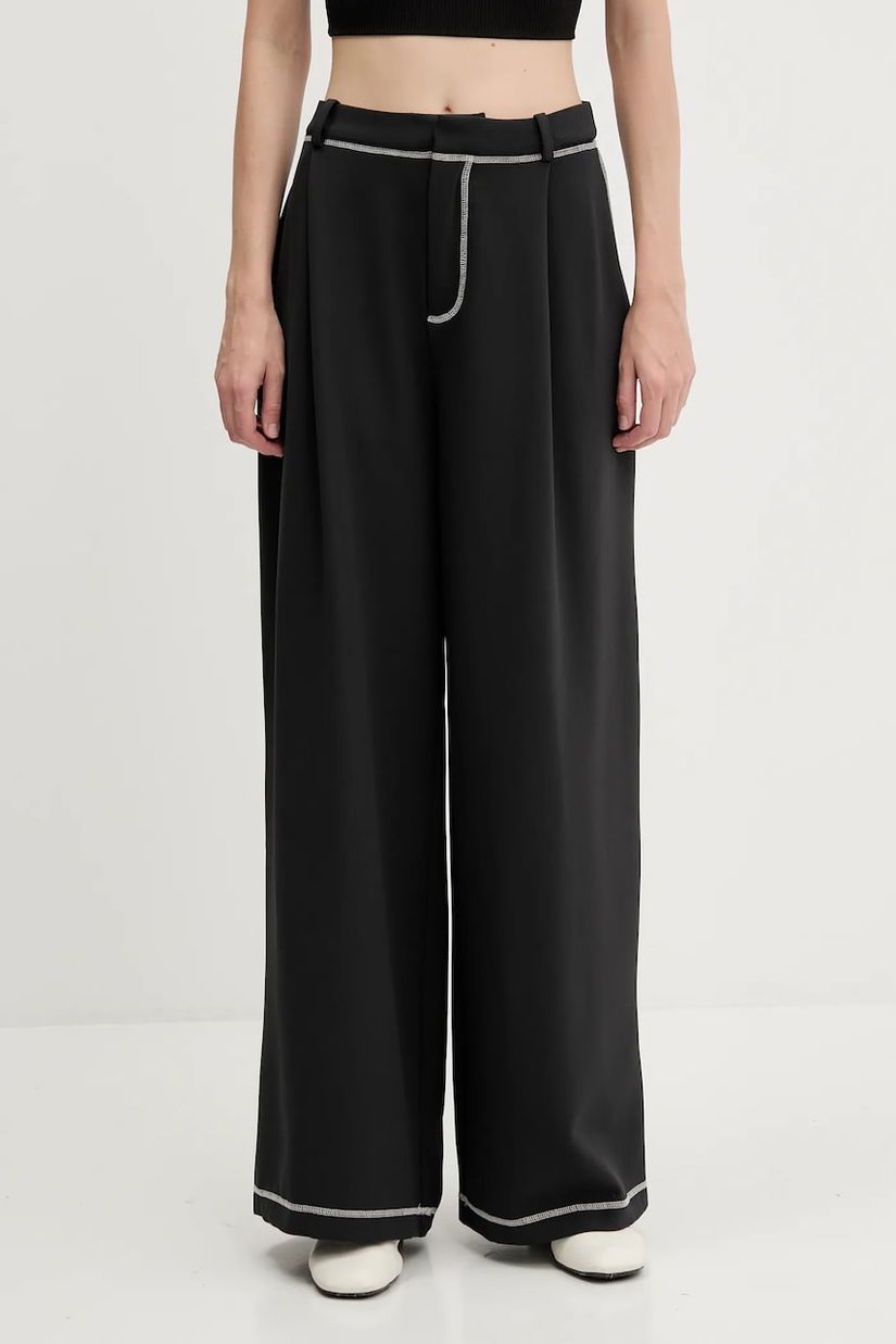 Stine Goya pantaloni culoarea negru, lat, high waist, SG-PF25-P093-2369