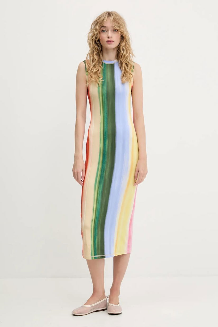 Stine Goya rochie culoarea galben, midi, mulată, SG-PF25-D104-2244