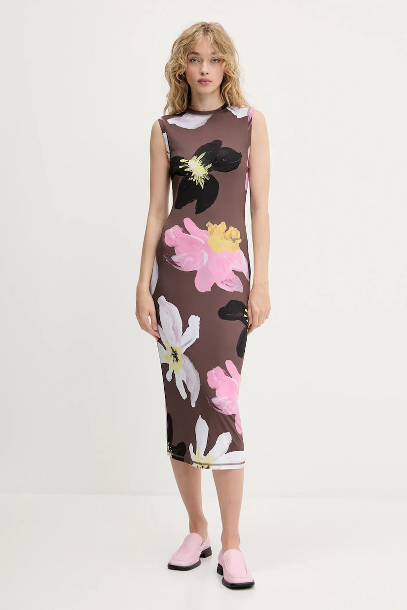 Stine Goya rochie culoarea maro, midi, mulată, SG-PF25-D104-2244