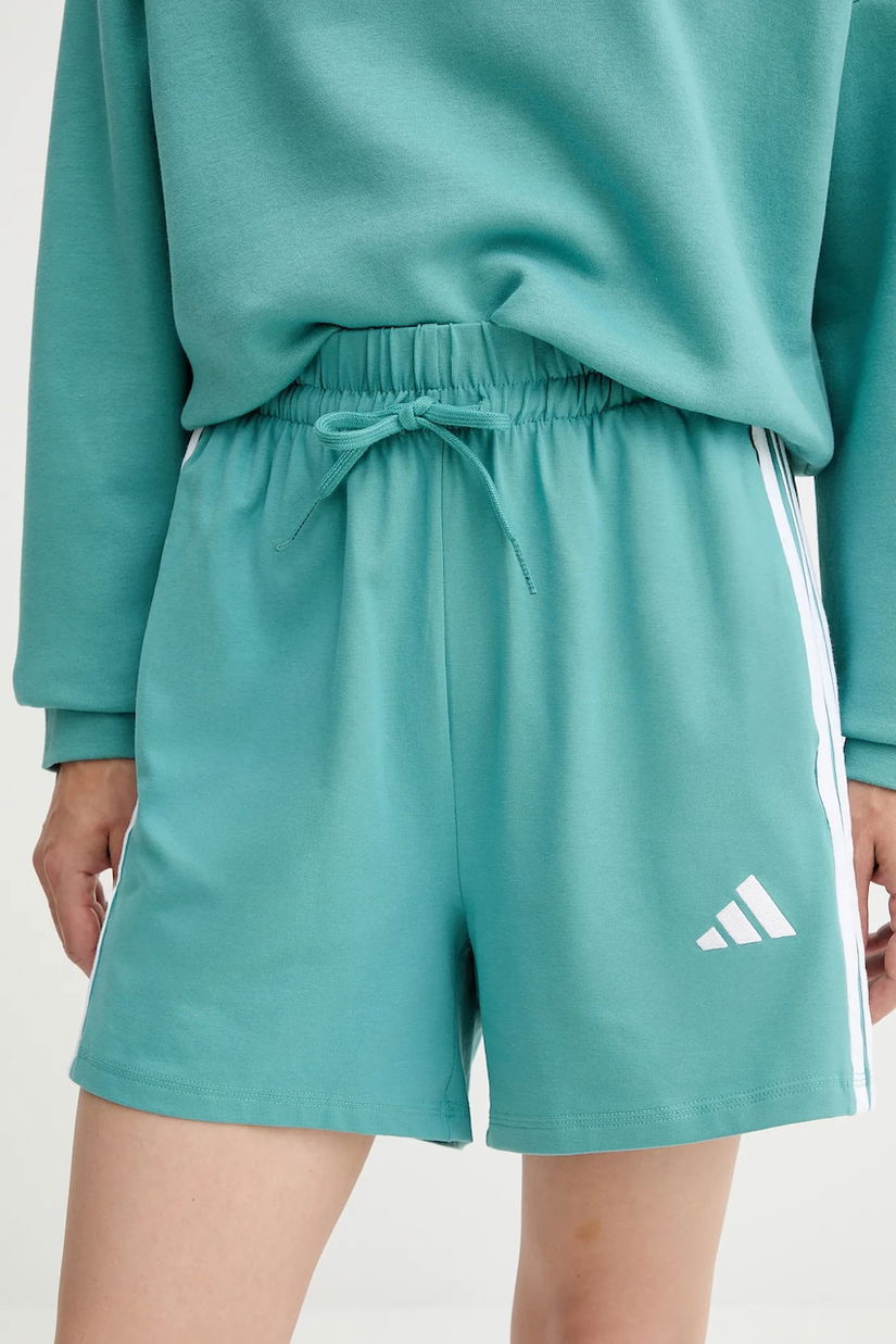 adidas pantaloni scurți 3-Stripes culoarea turcoaz, cu imprimeu, high waist, JX7605