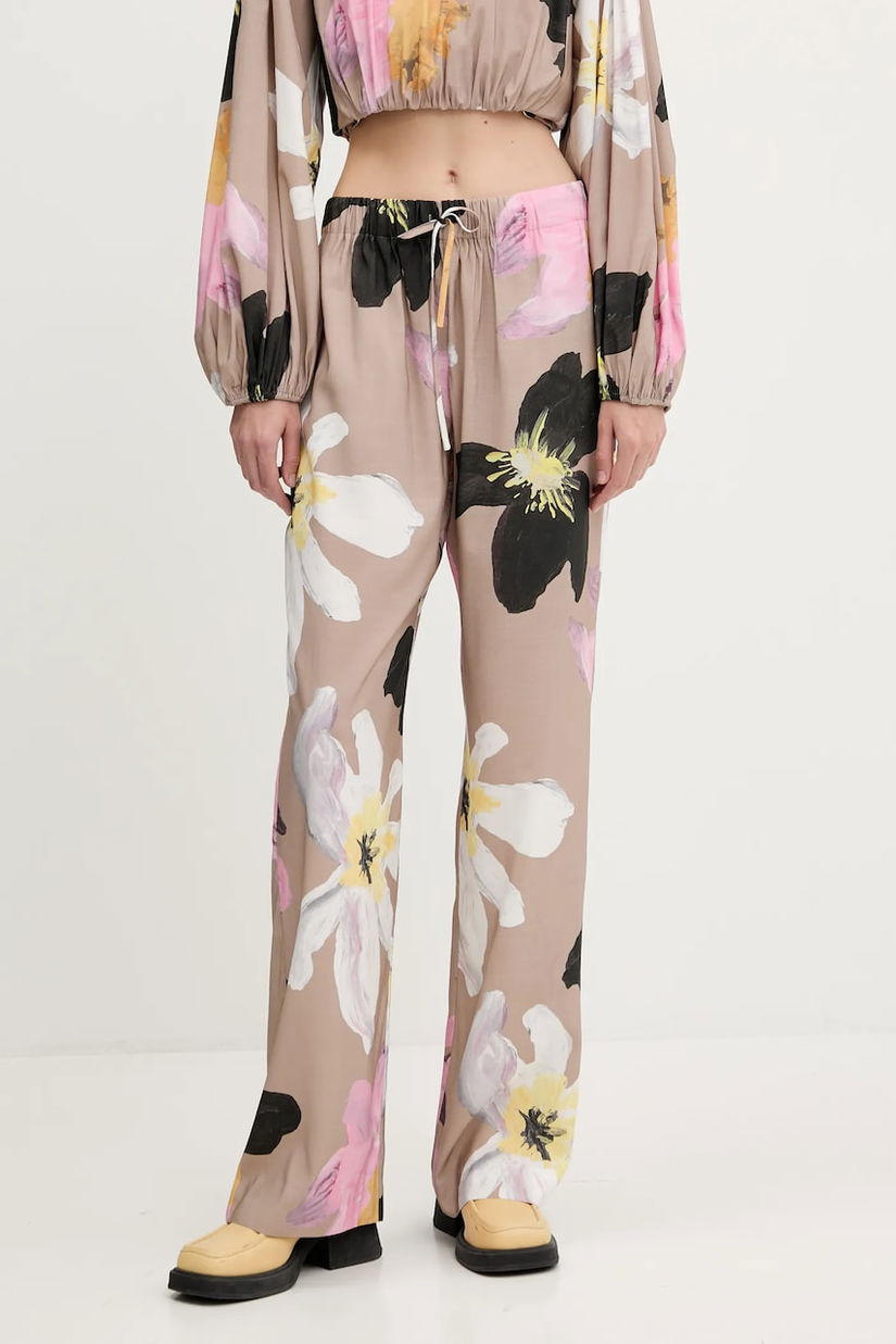 Stine Goya pantaloni culoarea bej, lat, high waist, SG-PF25-P009-2070