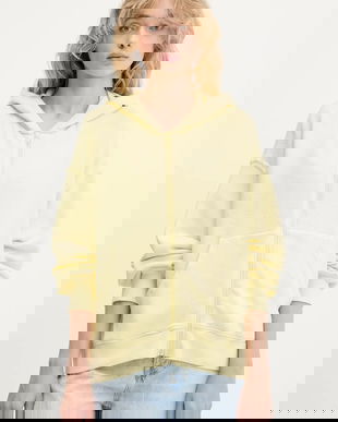 American Vintage bluză culoarea galben, cu glugă, uni, YTI03AE25