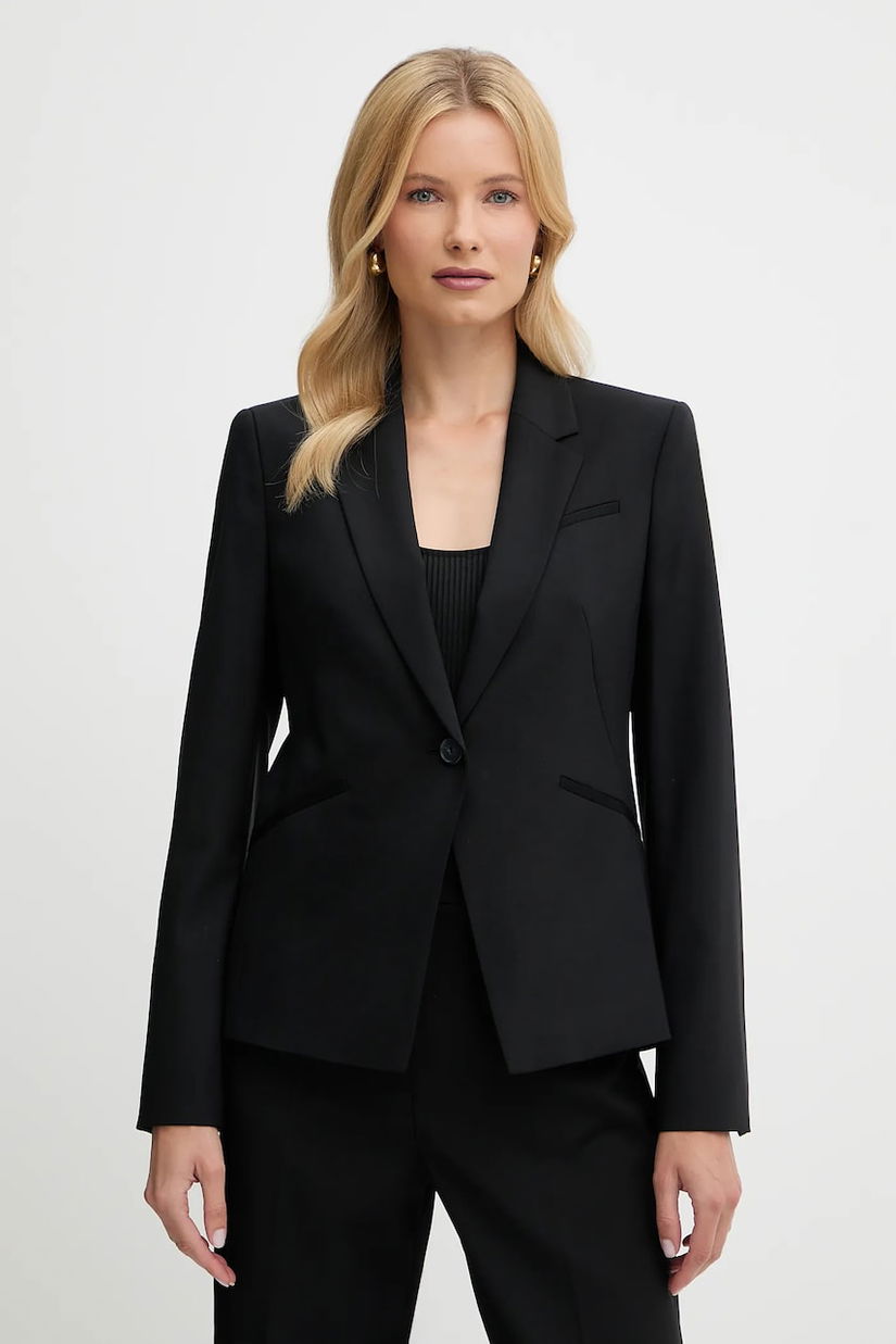 BOSS geacă de lână culoarea negru, un singur rand de nasturi, uni, 50546622