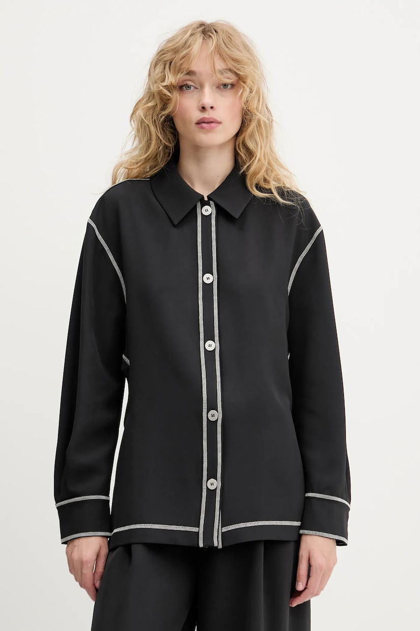 Stine Goya cămașă culoarea negru, cu guler clasic, regular, SG-PF25-S029-2369