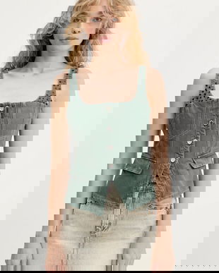 Stine Goya top din denim culoarea verde, cu imprimeu, SG-PF25-T083-2393