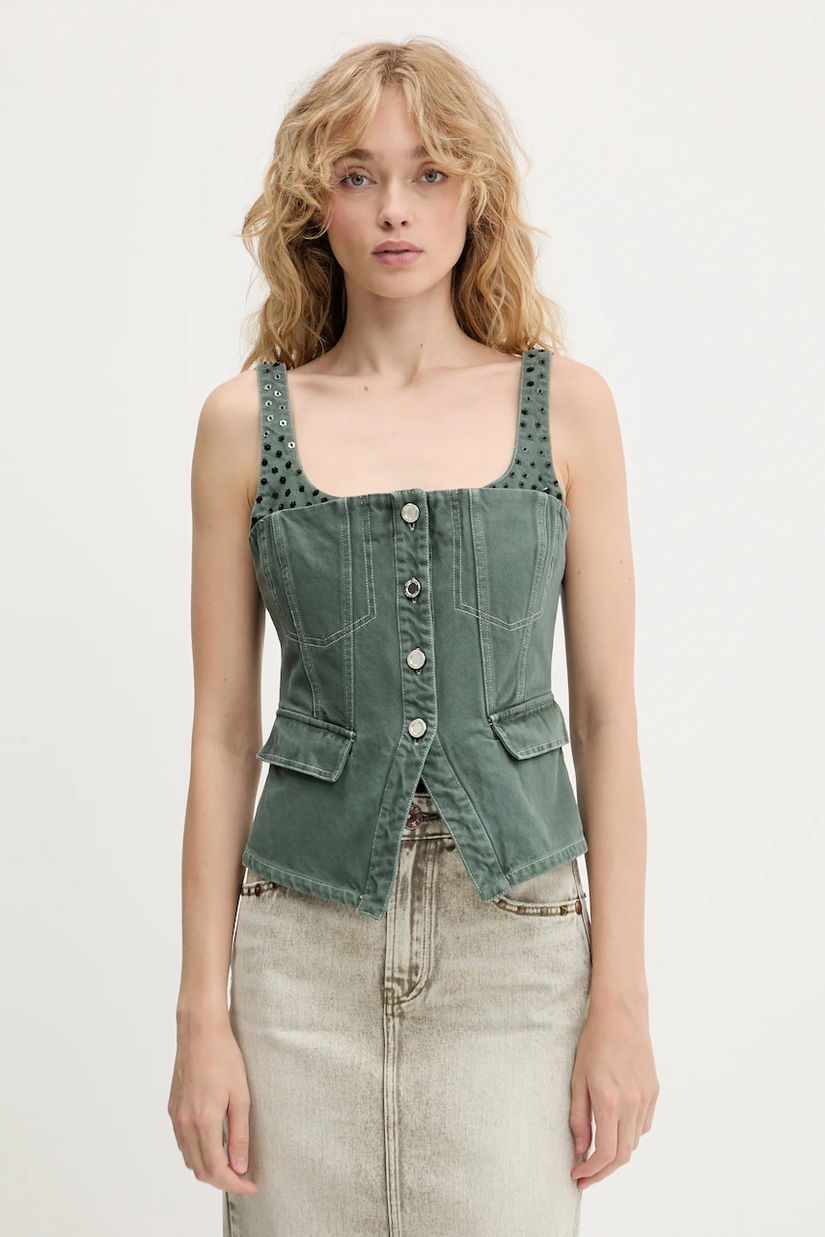 Stine Goya top din denim culoarea verde, cu imprimeu, SG-PF25-T083-2393