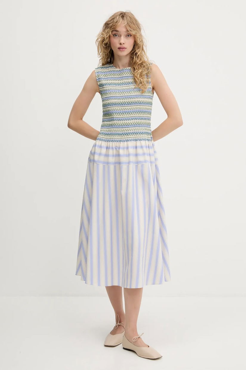 Stine Goya rochie din bumbac culoarea bej, midi, evazați, SG-PF25-D126-2367